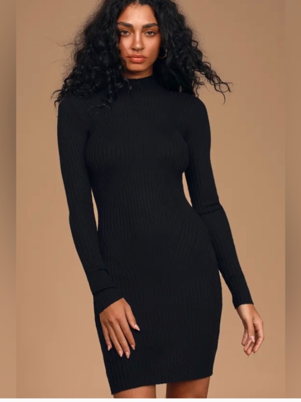 Lulu’s Snug as Can Be Black Turtleneck Sweater Bodycon Dress